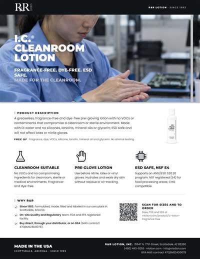 Marketing flyers page: I.C. Hand Lotion (Cleanroom)