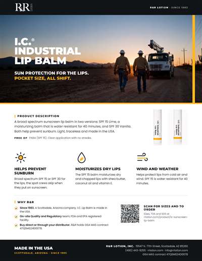 Marketing flyers page: I.C. Industrial Lip Balm