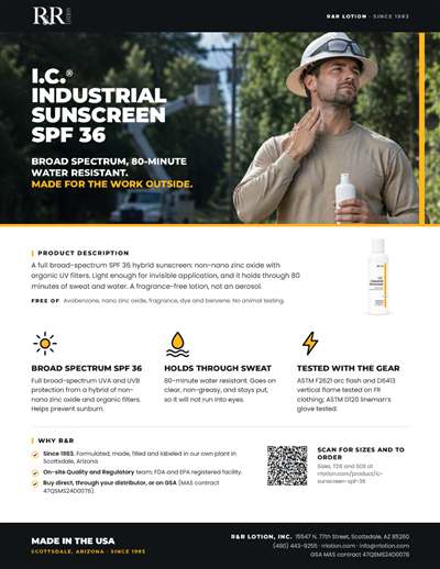 Marketing flyers page: I.C. Industrial Sunscreen SPF 36