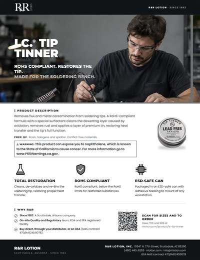 Marketing flyers page: I.C. Lead-Free Tip Tinner