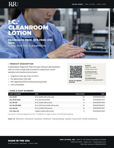 Sales flyers page: I.C. Hand Lotion (Cleanroom)