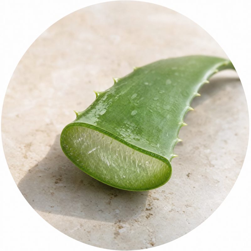 A cut aloe vera leaf showing its clear gel
