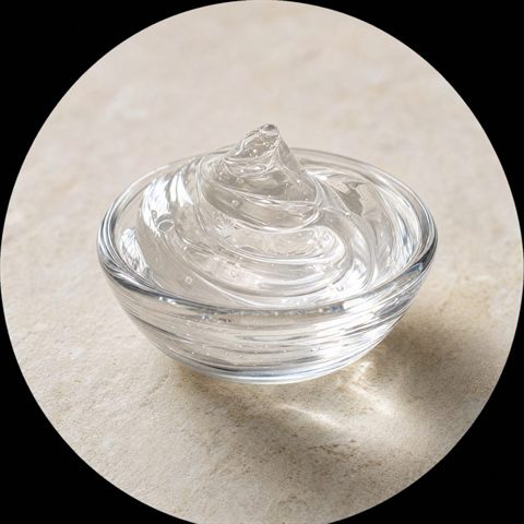 A small glass dish of clear, thick glycerin