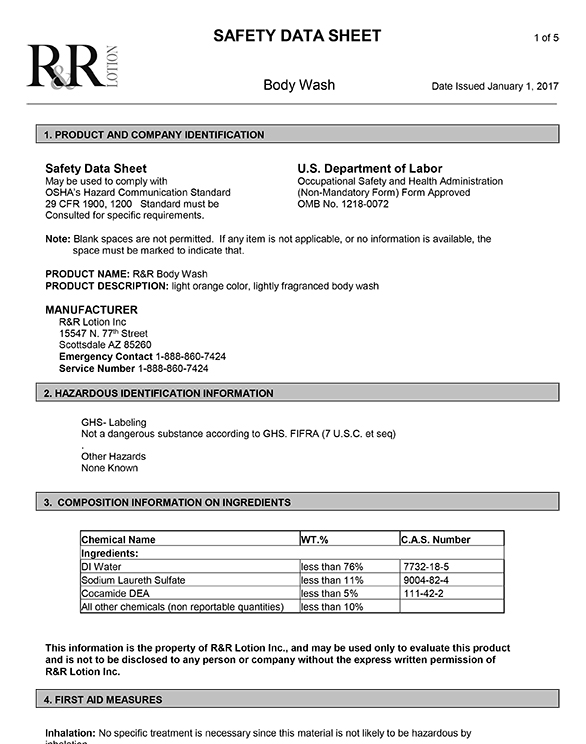 MSDS Sheets R&R Lotion®