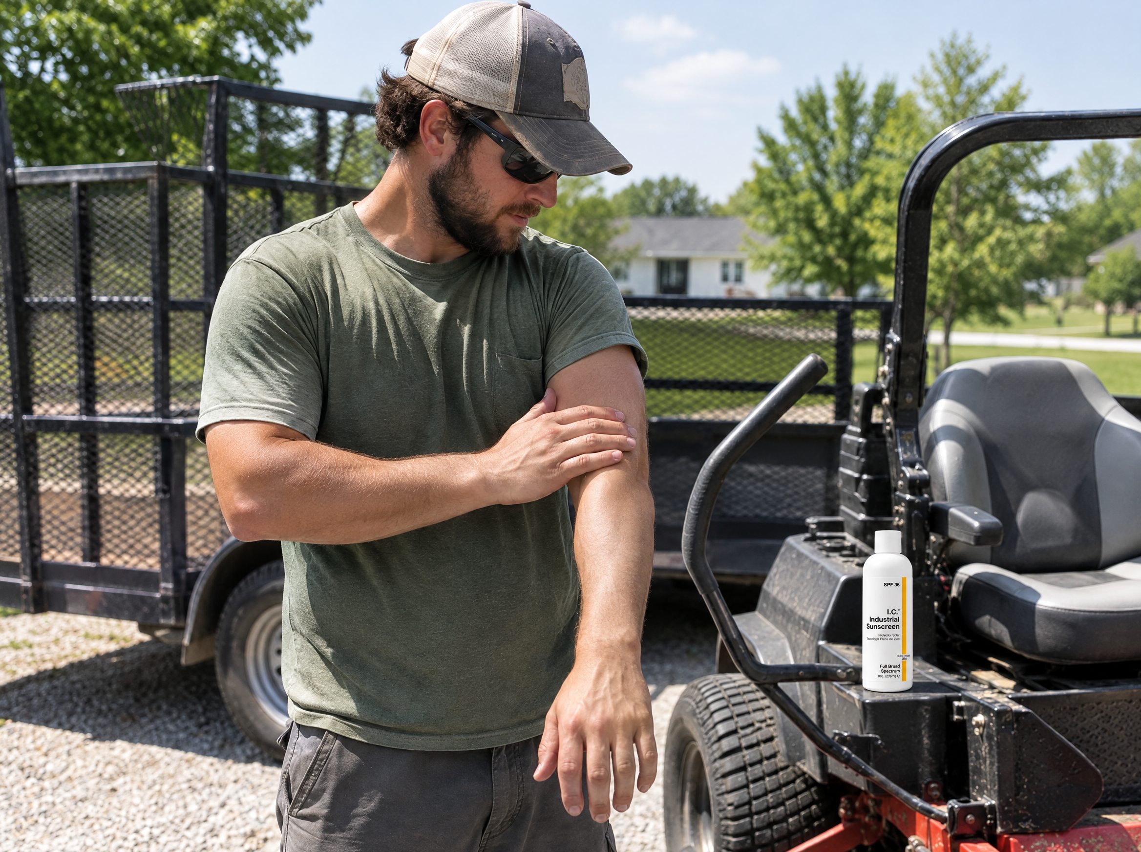 Arborists & Landscaping worker using R&R Lotion skin care (Mow day)