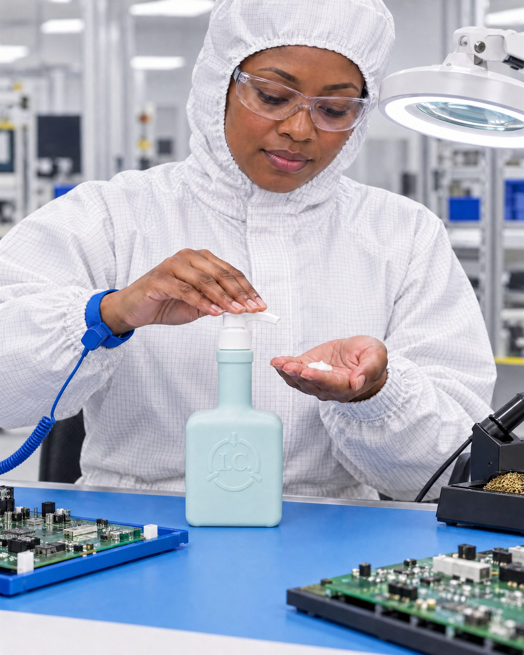 Electronics & ESD worker using R&R Lotion skin care (Cleanroom)