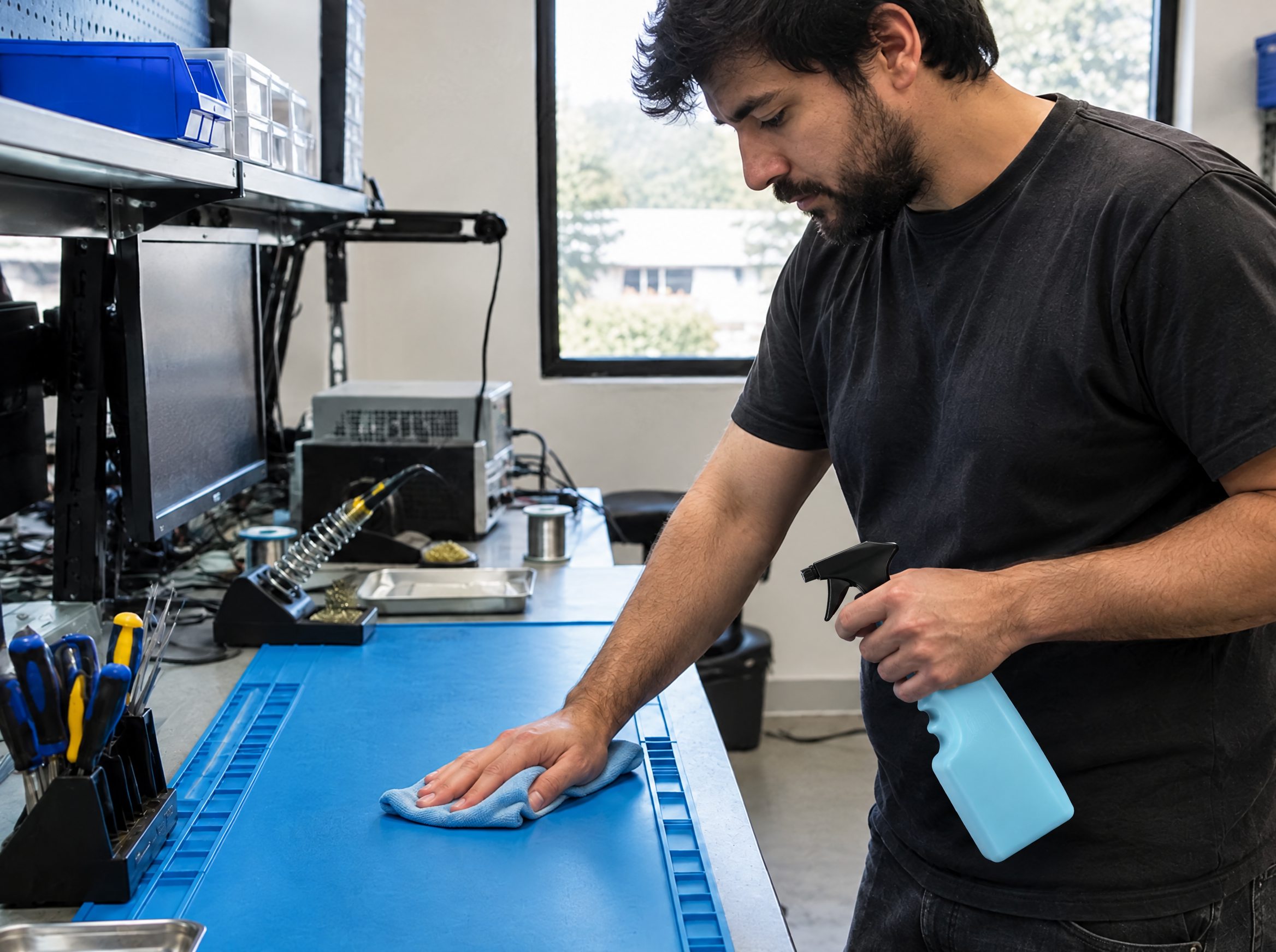 Electronics & ESD worker using R&R Lotion skin care (Mat cleaning)