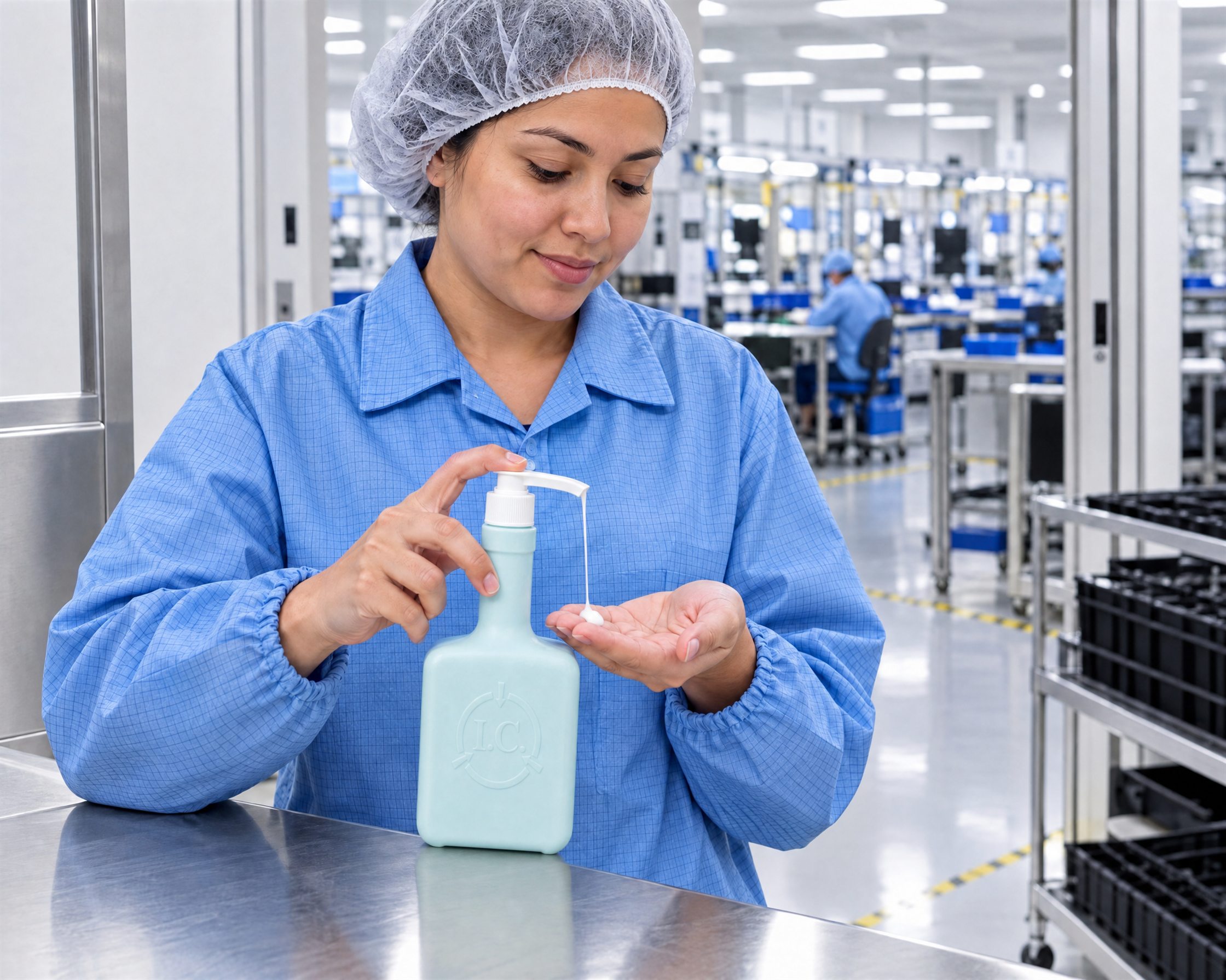 Electronics & ESD worker using R&R Lotion skin care (Shift start)