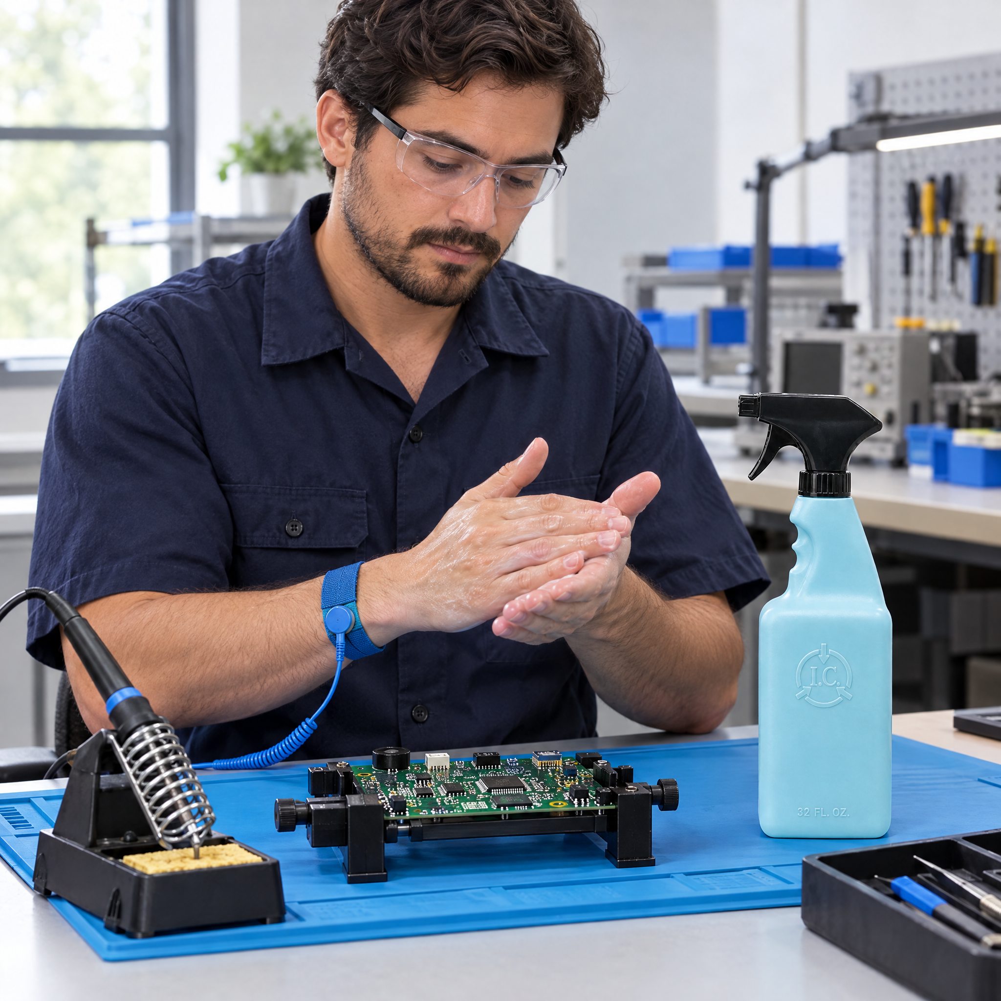 Electronics & ESD worker using R&R Lotion skin care (Solder station)