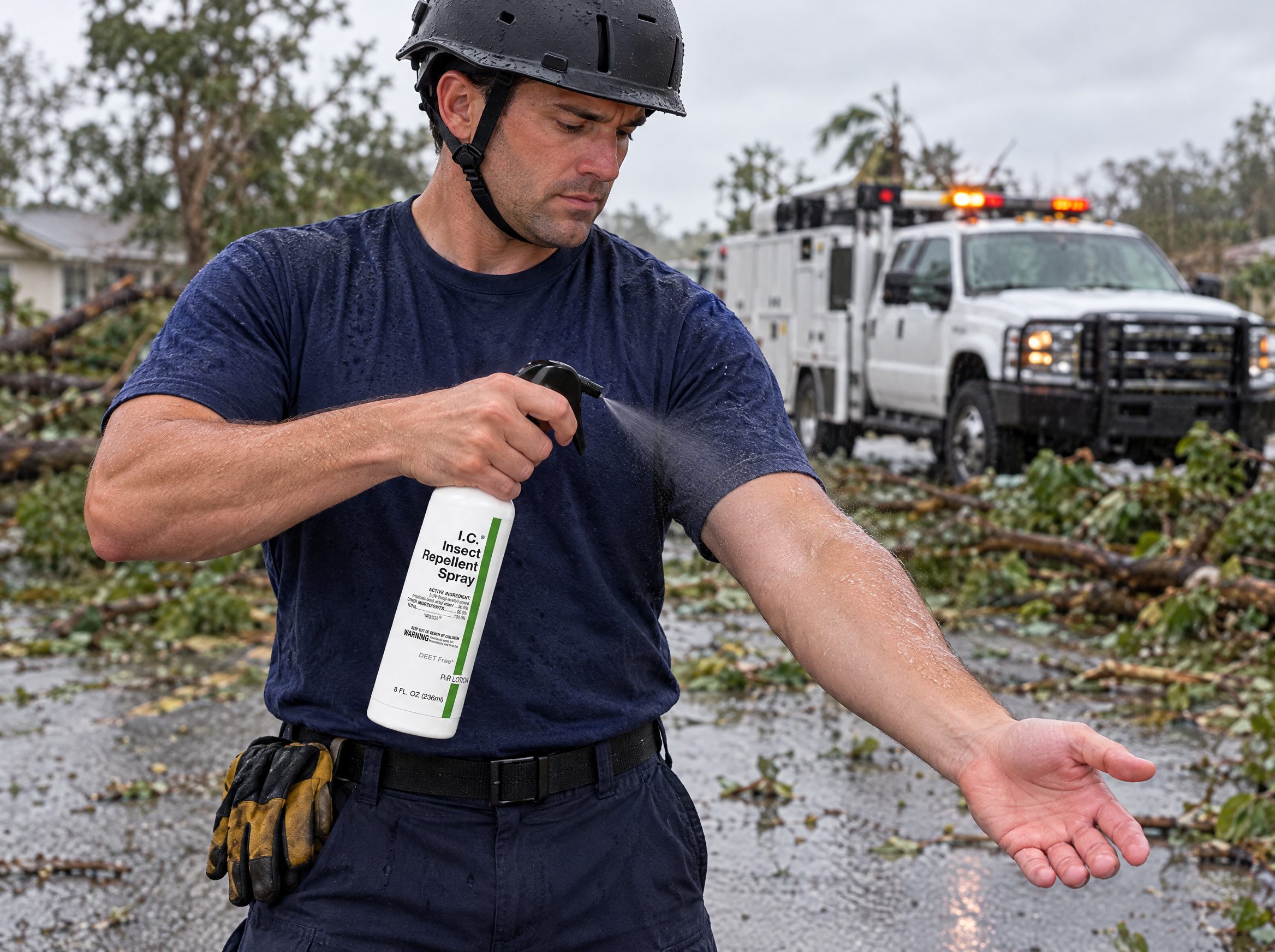 First Responders worker using R&R Lotion skin care (Storm cleanup)