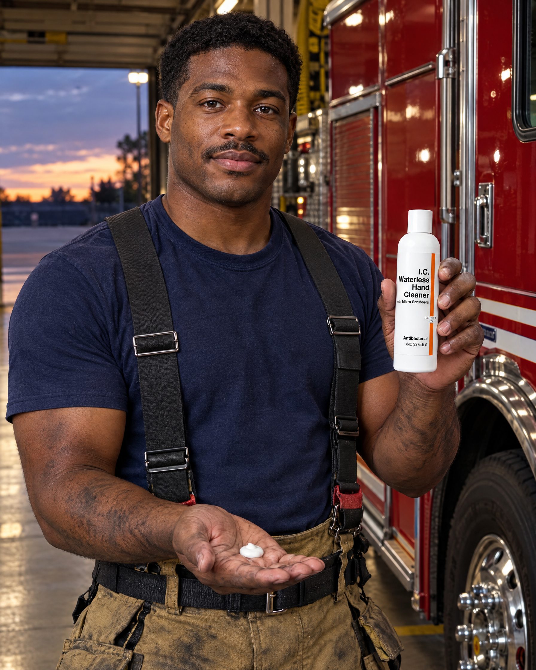 First Responders worker using R&R Lotion skin care (Waterless clean-up)