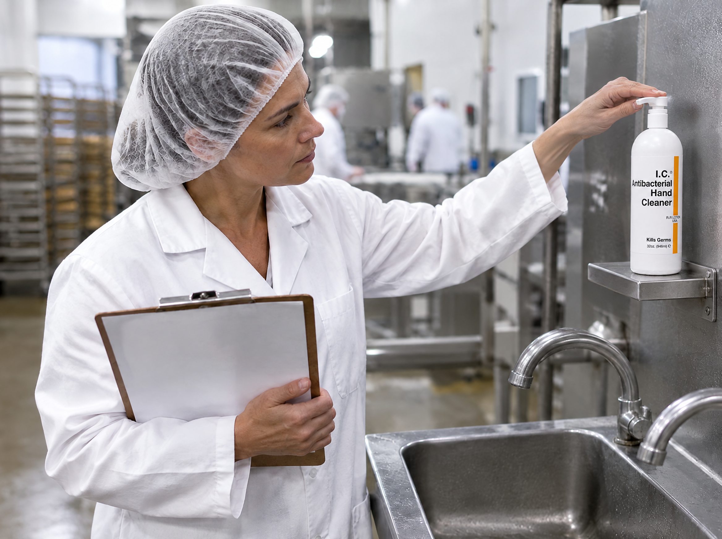 Food Processing worker using R&R Lotion skin care (QA walk)