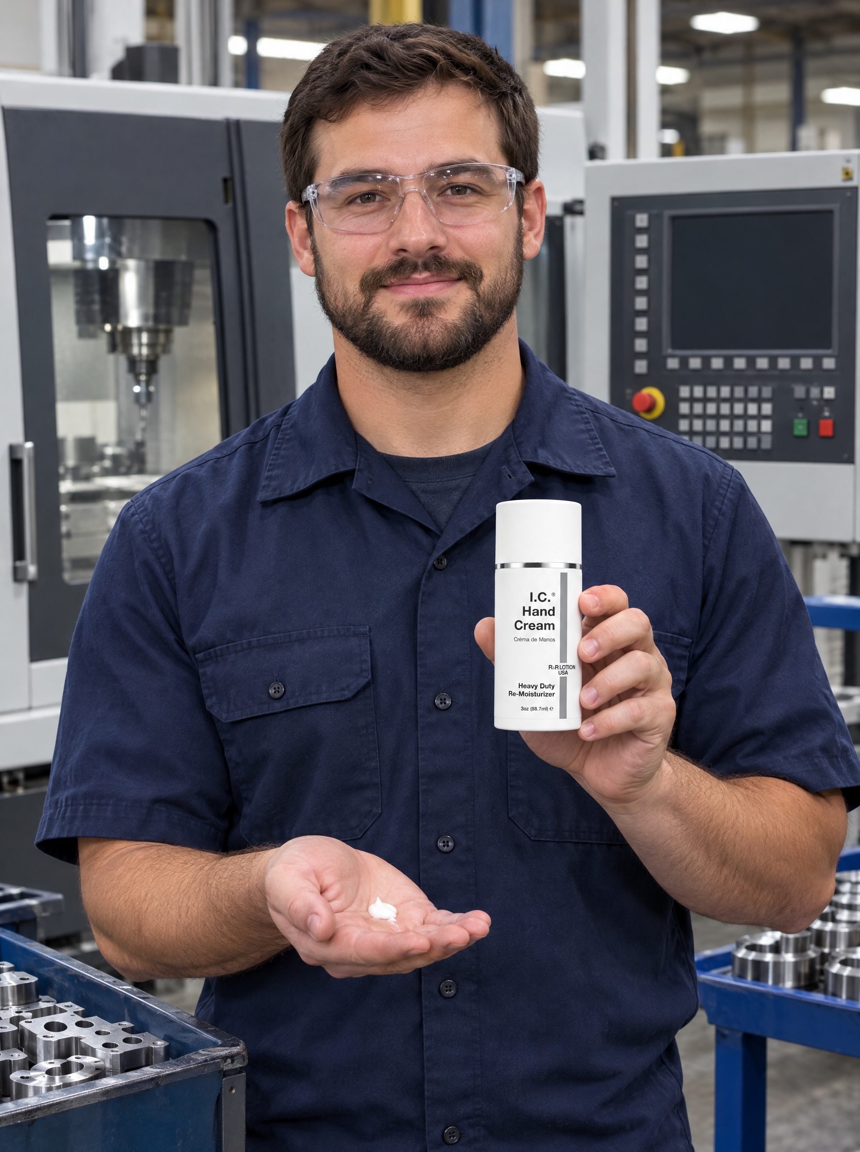 General Manufacturing worker using R&R Lotion skin care