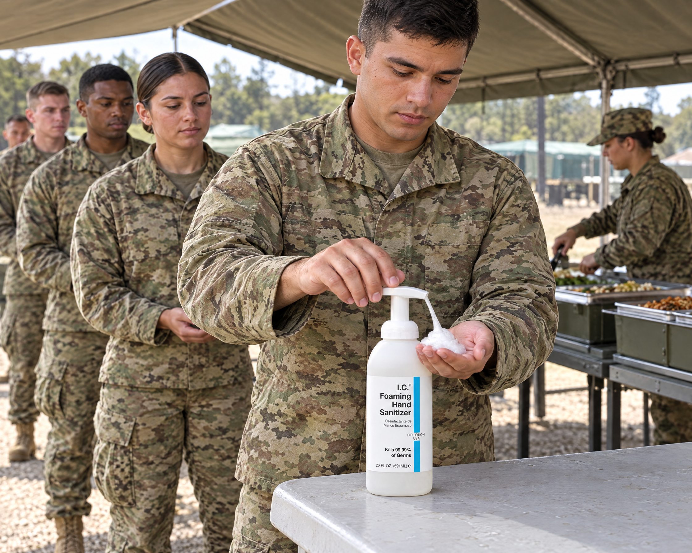 Military & VA worker using R&R Lotion skin care (Chow line)