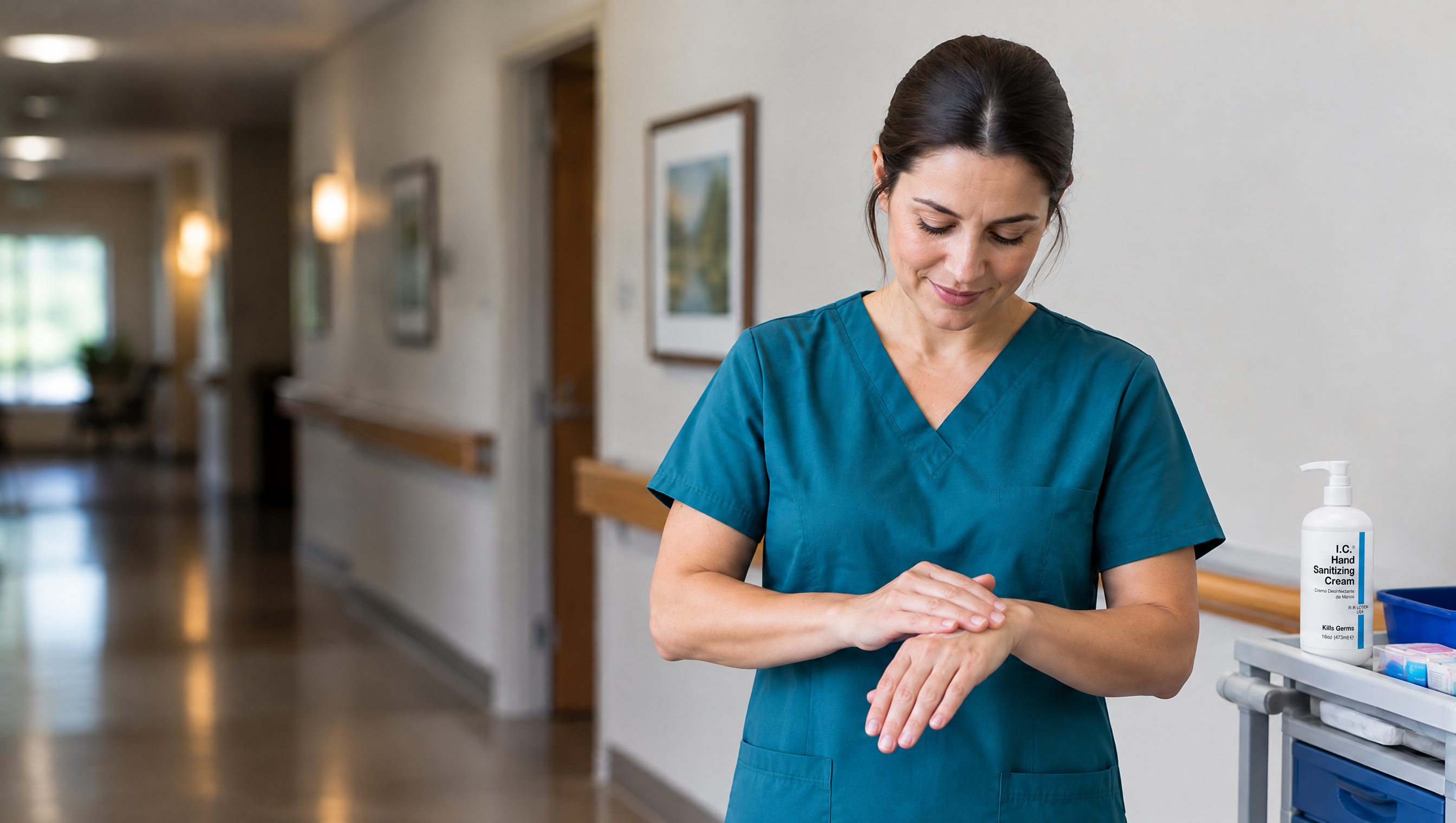 Nursing Homes worker using R&R Lotion skin care