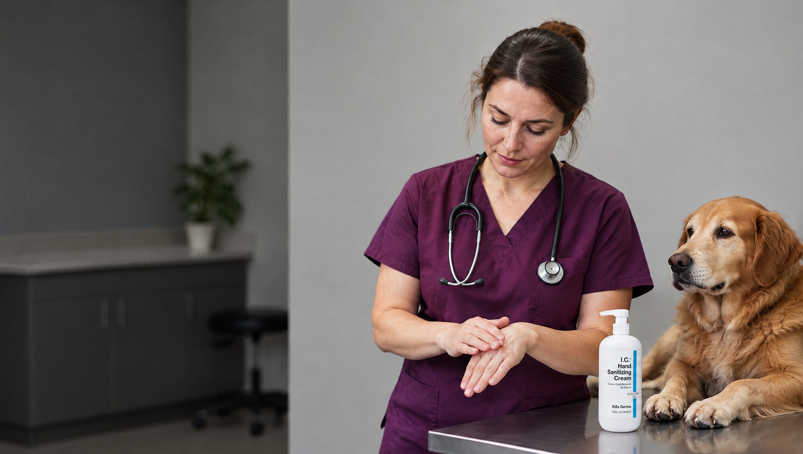 Veterinary worker using R&R Lotion skin care