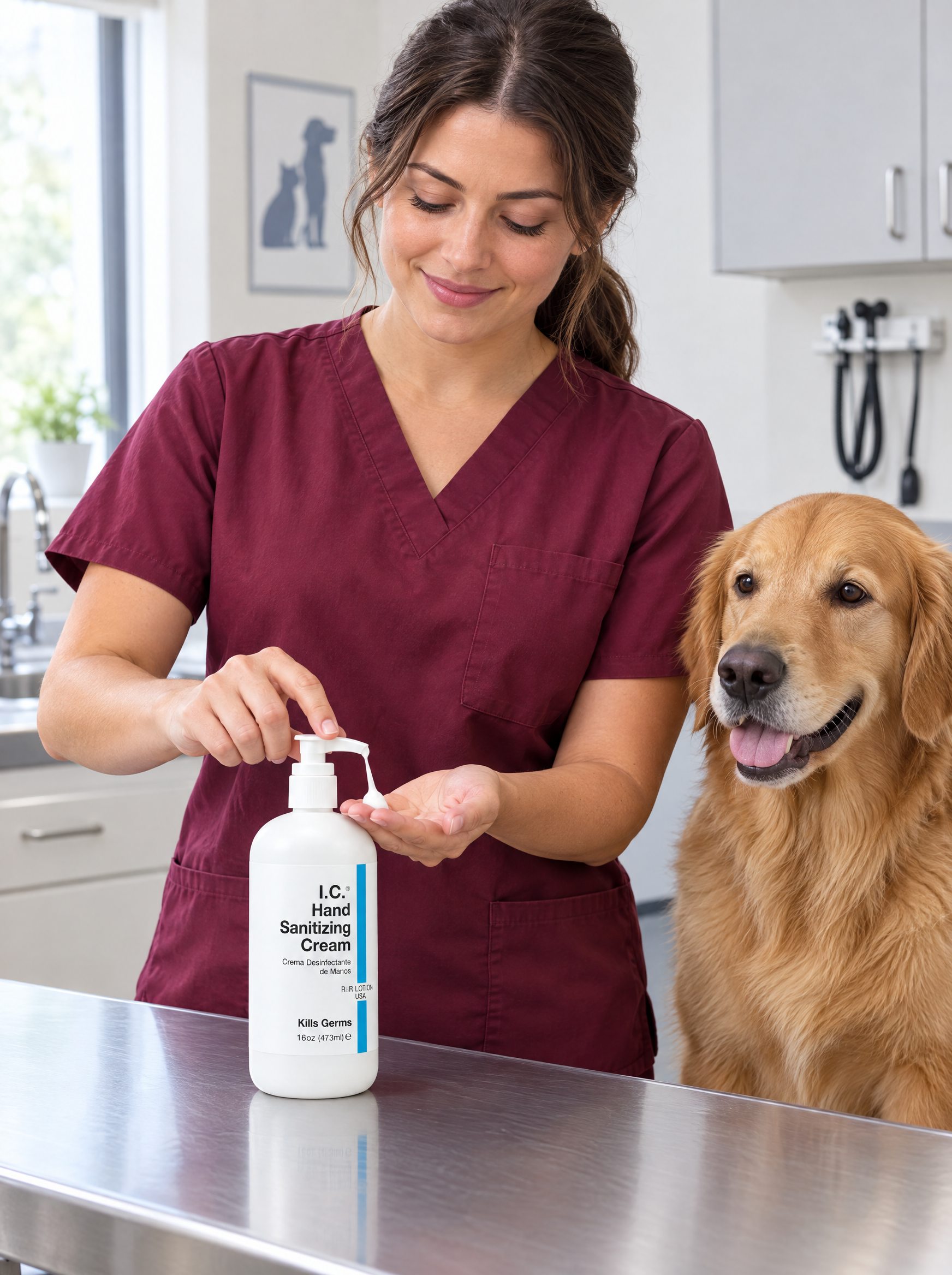Veterinary worker using R&R Lotion skin care