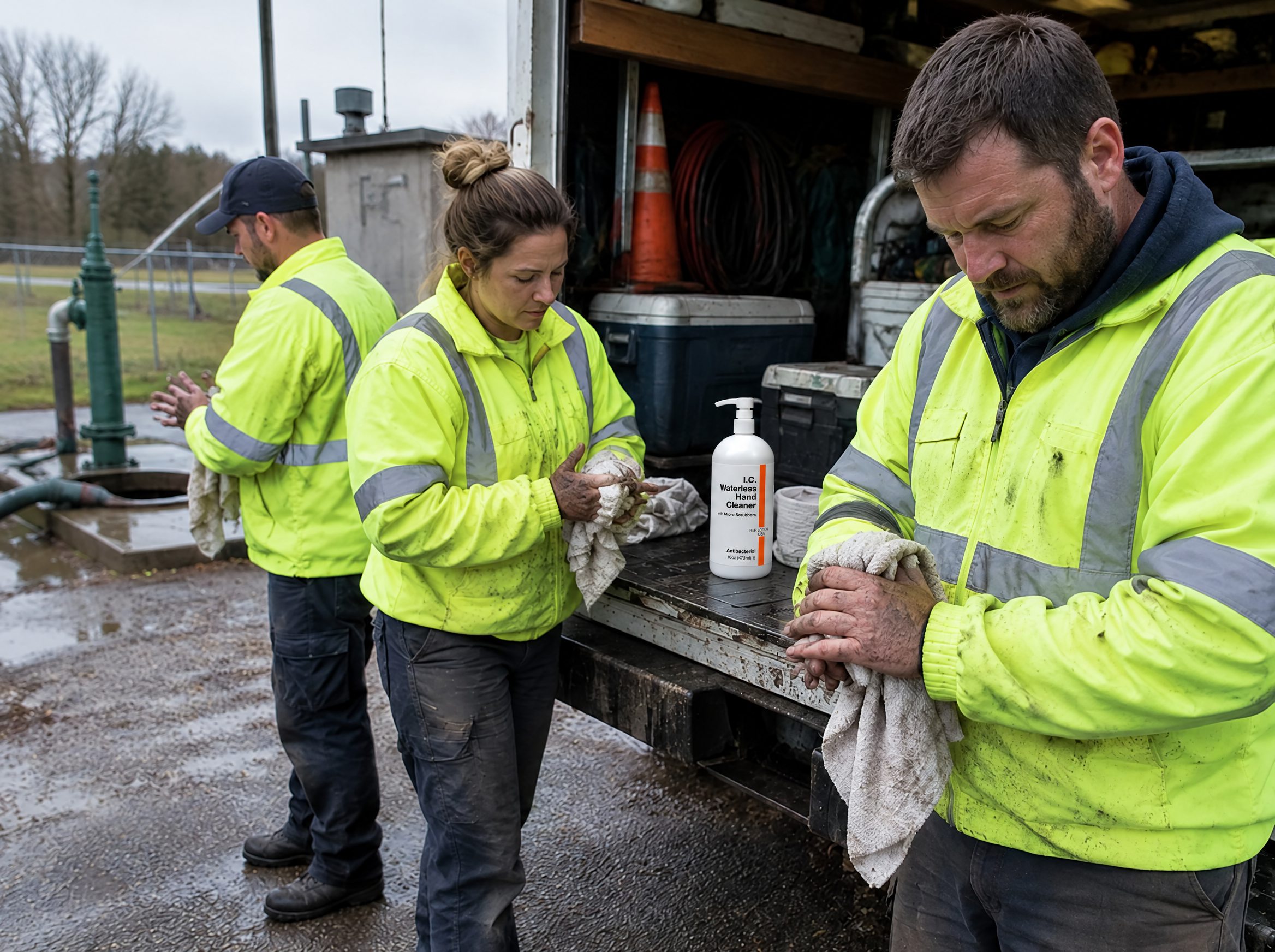 Water Treatment worker using R&R Lotion skin care (Lift station)