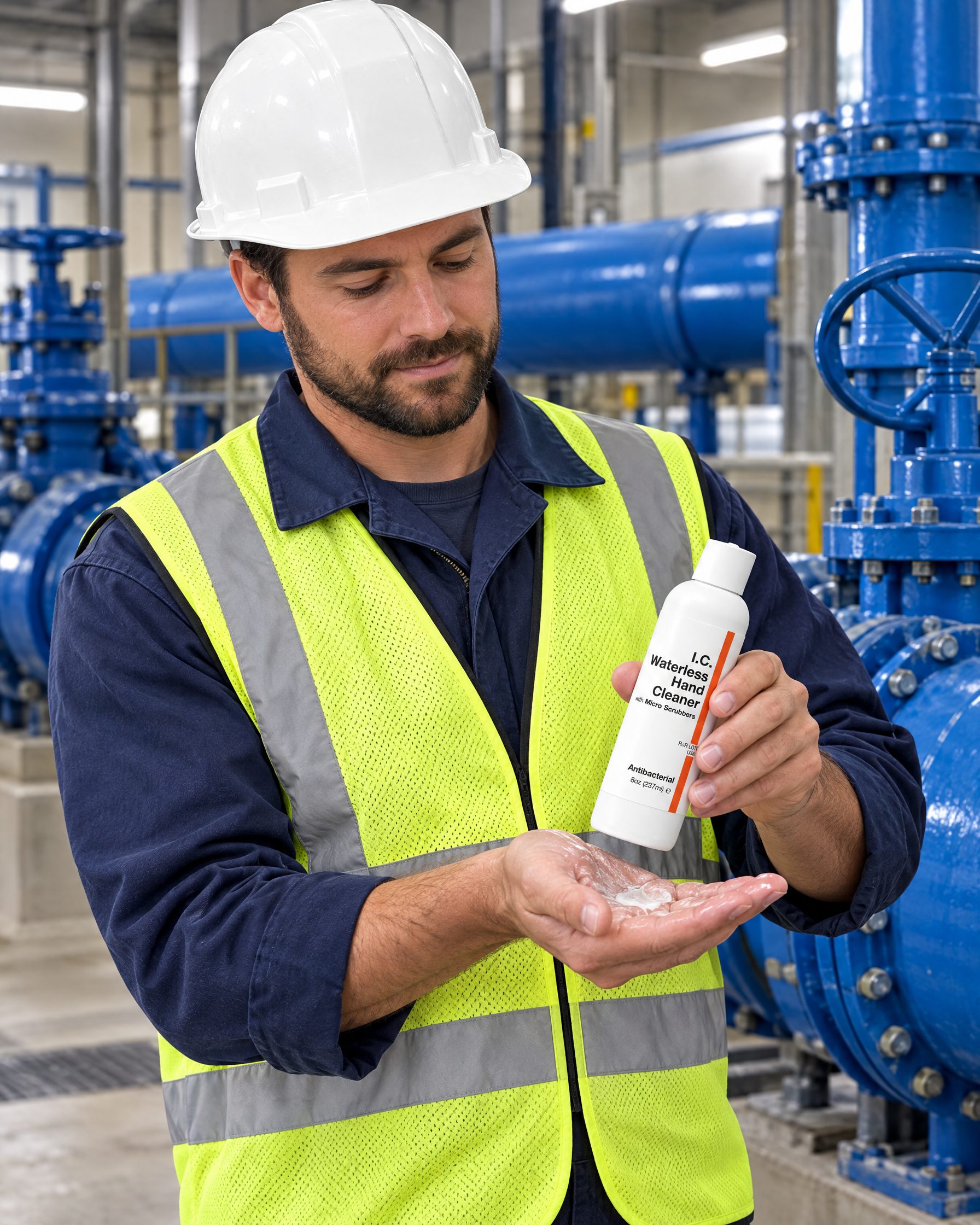 Water Treatment worker using R&R Lotion skin care (No-rinse clean-up)