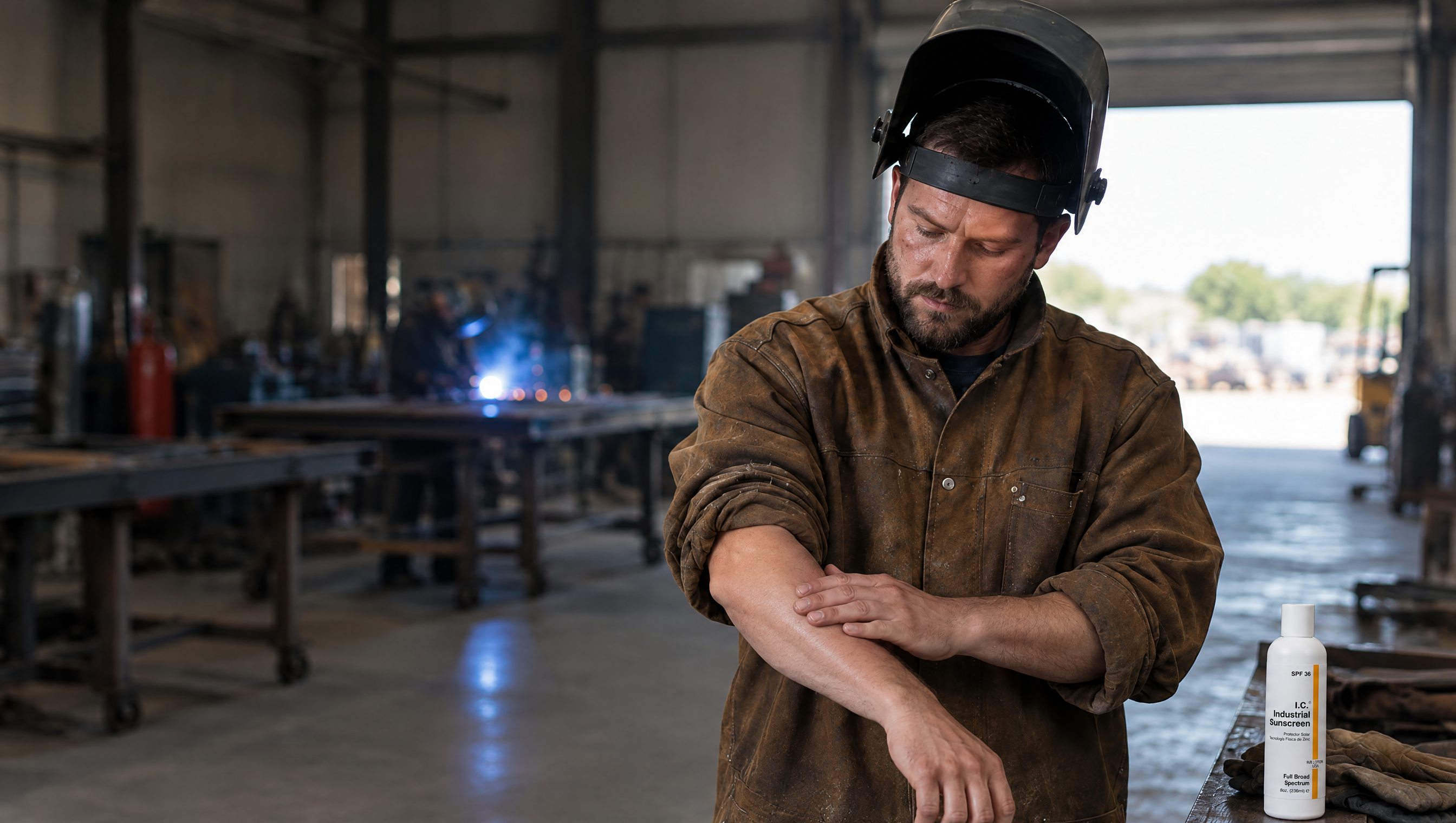 Welders worker using R&R Lotion skin care