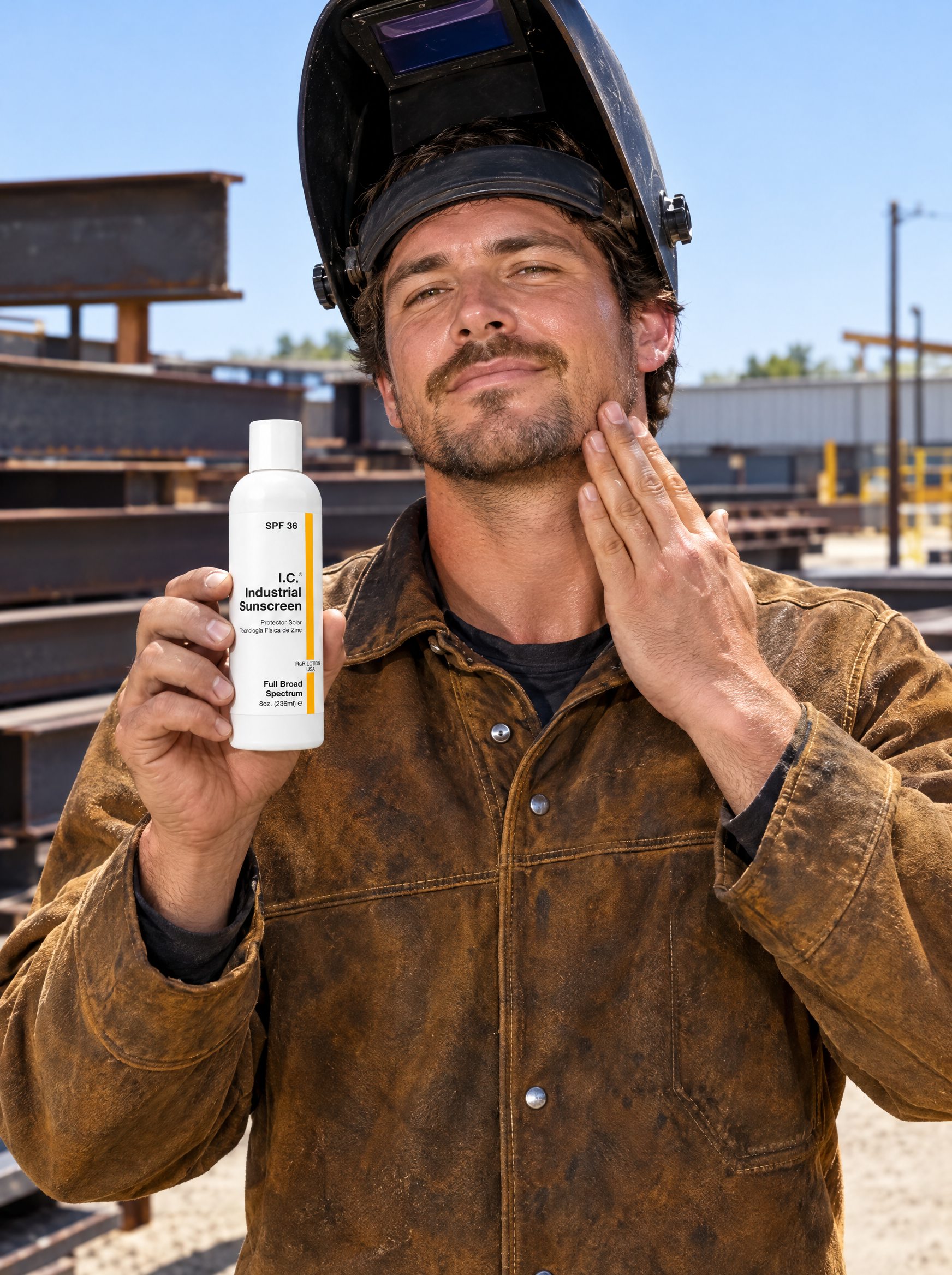 Welders worker using R&R Lotion skin care